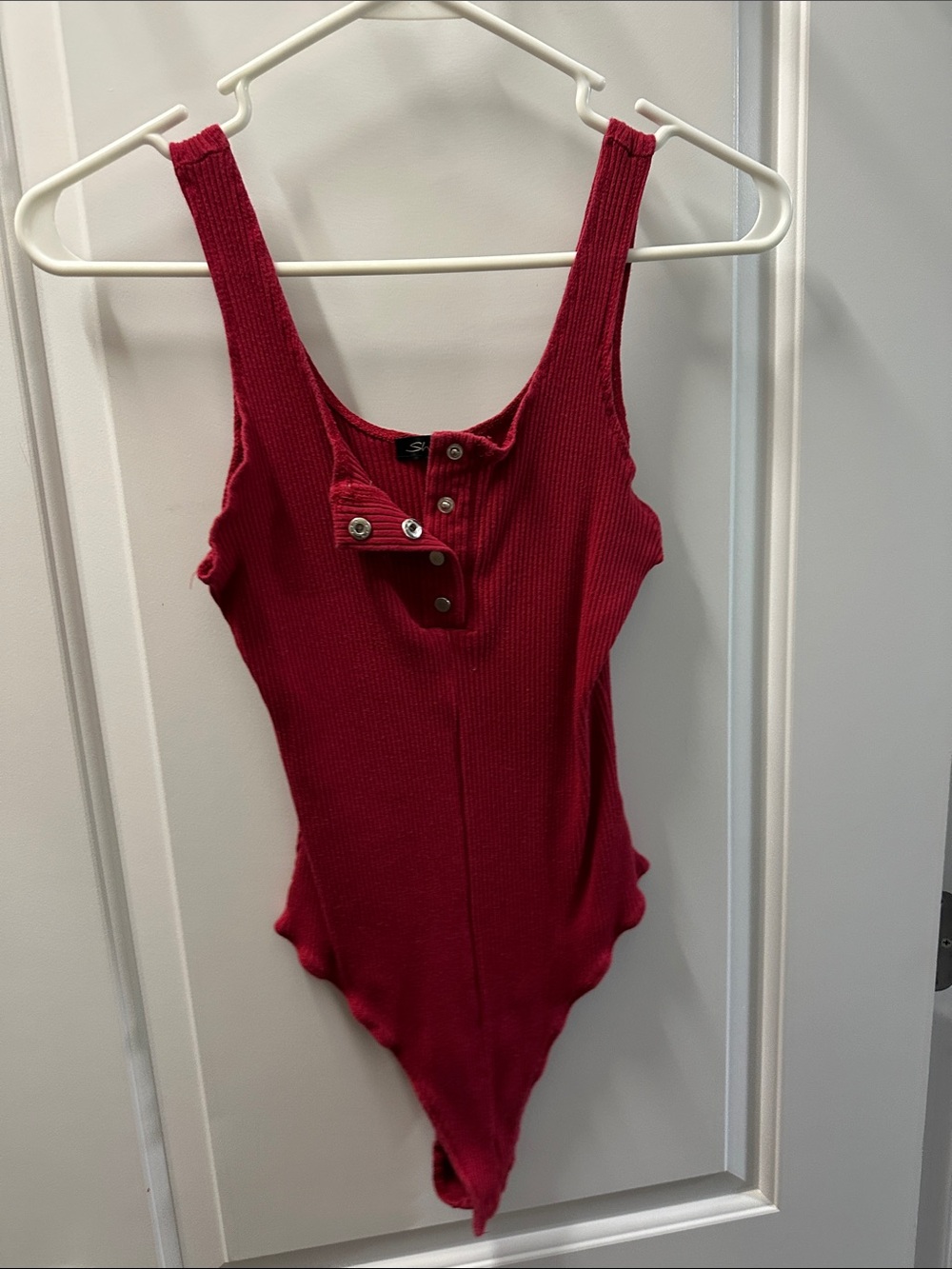 Shinestar Ribbed Snap-Front Bodysuit - Red